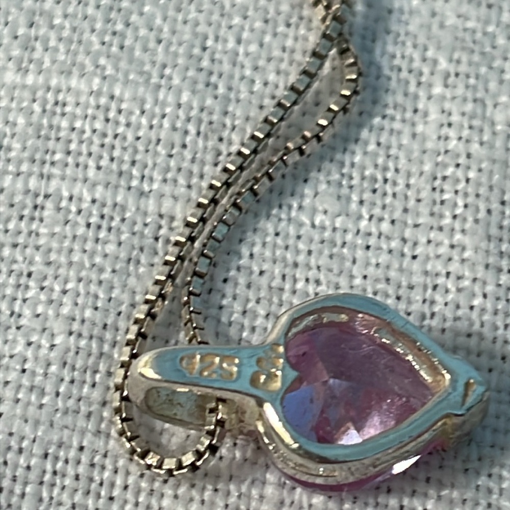 Lavender CZ Heart Set in 925 Silver Chain is 925 Italian Silver - Picture 3 of 4